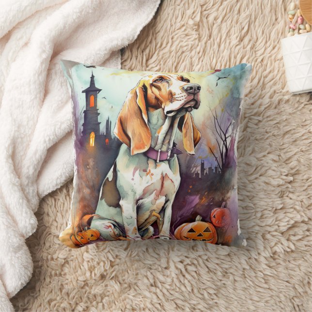 Almofada Basset Hound de Halloween com Abóboras Assustador (Cobertor)