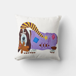 Almofada Basset Hound em PJs com ursinho de pelúcia