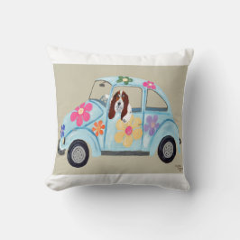 Almofada Basset Hound in Hippie Car