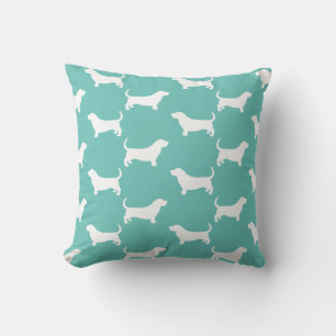 Almofada Basset Hound Silhouettes — Padrão Teal e Branco