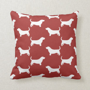Almofada Basset Hound Silhouettes Padrão Vermelho e Branco