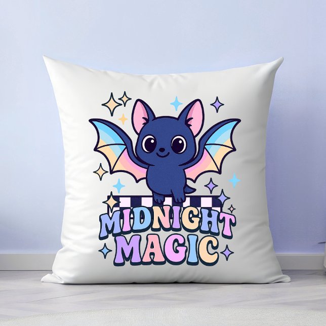 Almofada Bat e Checkerboard do Cute do Halloween do Pastelc (The midnight magic kawaii bat design shines with retro pastel charm.)