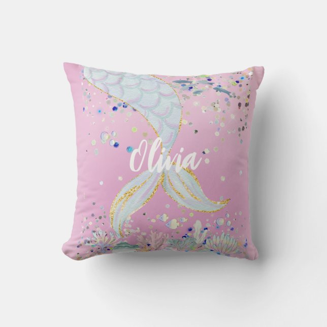 Almofada Bateria De Sereia Com Glitter Whimsical Sob O Mar (Frente)