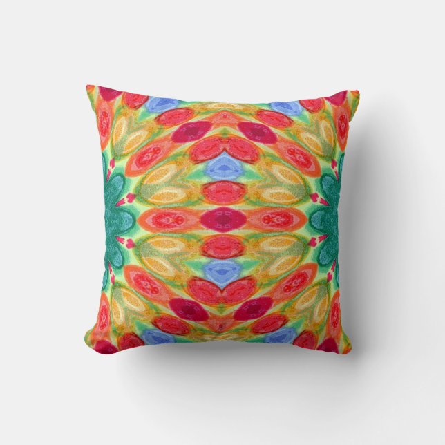 Almofada batik vermelho, azul, verde, amarelo e alaranjado (Frente)