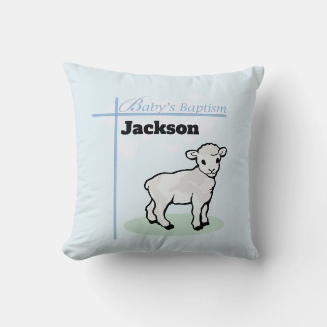 Almofada Batismo Blue Boy Lamb, Personalizável (Frente)