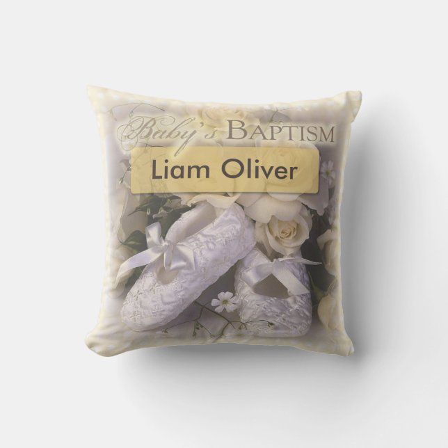 Almofada Batismo de Bebê Neutro, Nome Personalizável, Liam (Frente)