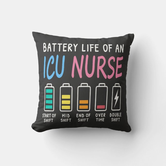 Almofada Battery life of an ICU nurse humor chart (Frente)