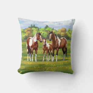 Almofada Bay Pinto Paint Quarter Horses Na Pastagem De Verã