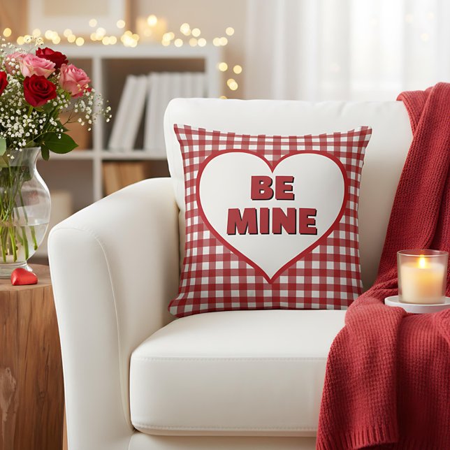 Almofada Be Mine Valentine Red and White Plaid Gingham (Criador carregado)