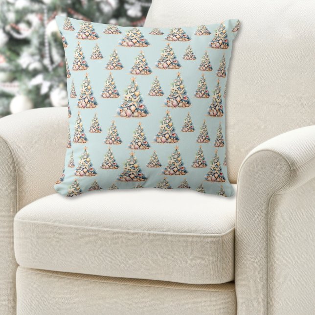 Almofada Beach Christmas (Beach Christmas Pattern Throw Pillow)