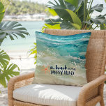 Almofada Beach Happy Place Watercolor Ocean Waves Coaster<br><div class="desc">Adicione uma vibração de praia a sua casa com este acolhedor travesseiro decorativo costeiro de algodão com turquesa tropical aquática e ondas oceânicas de espuma-do-mar,  estrelas-do-coral e "a praia é o meu lugar feliz" tipografia num azul-marinho náutico. Arte por KL Stock</div>