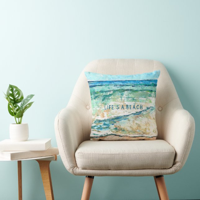 Almofada Beach House Coastal Trabalho de arte Life's A Beac (Beach House Coastal Artwork Life's A Beach Throw Pillow from Jenn Steffen, Jenn's Emporium. )