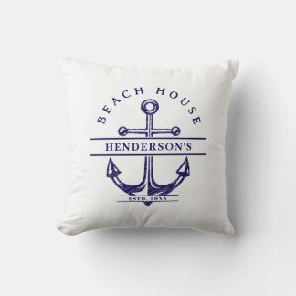 Almofada Beach House Nautical Anchor Blue