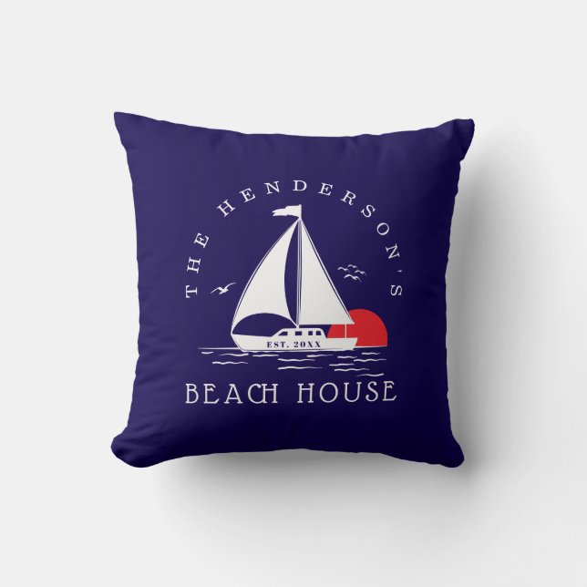 Almofada Beach House  Nautical boat Sunset Vacation (Frente)