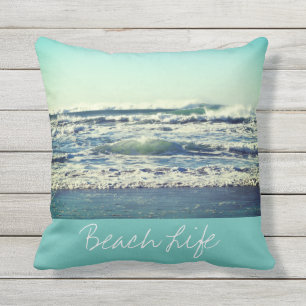 Almofada Beach Life cita ondas oceânicas água azul