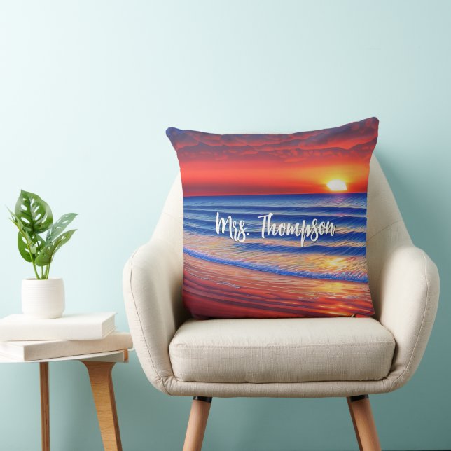 Almofada Beach Sunset com nome personalizado (Cadeira)