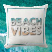 Beach Vibes Blue Waves Typography Throw Pillow