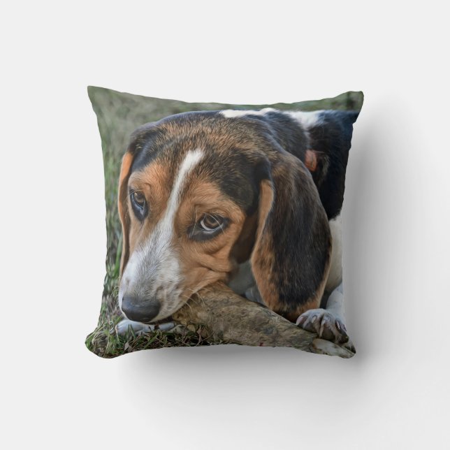 Almofada Beagle Adorável Roendo Um Osso (Frente)