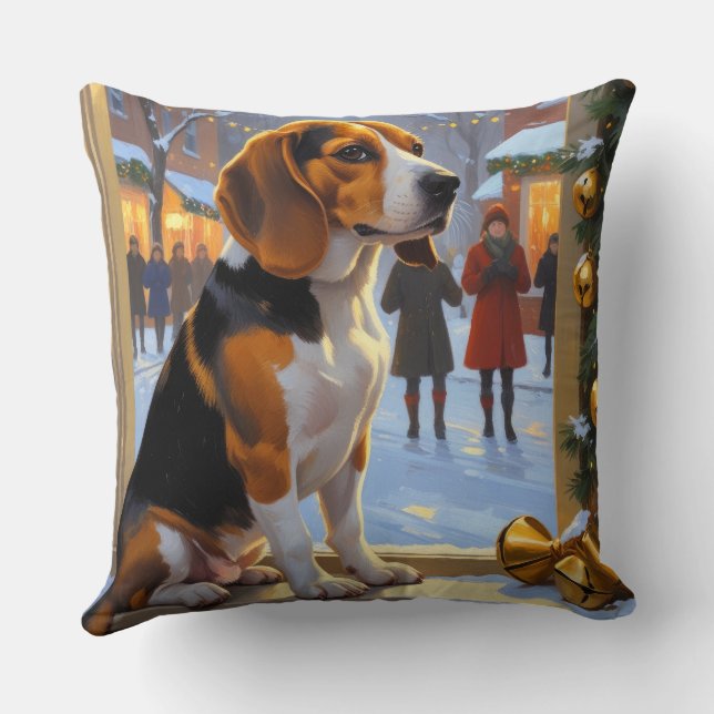 Almofada Beagle Com Luzes De Natal Feriado (Verso)