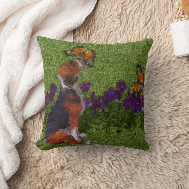Almofada Beagle Puppy Butterflies Flowers Dog Art (Cobertor)