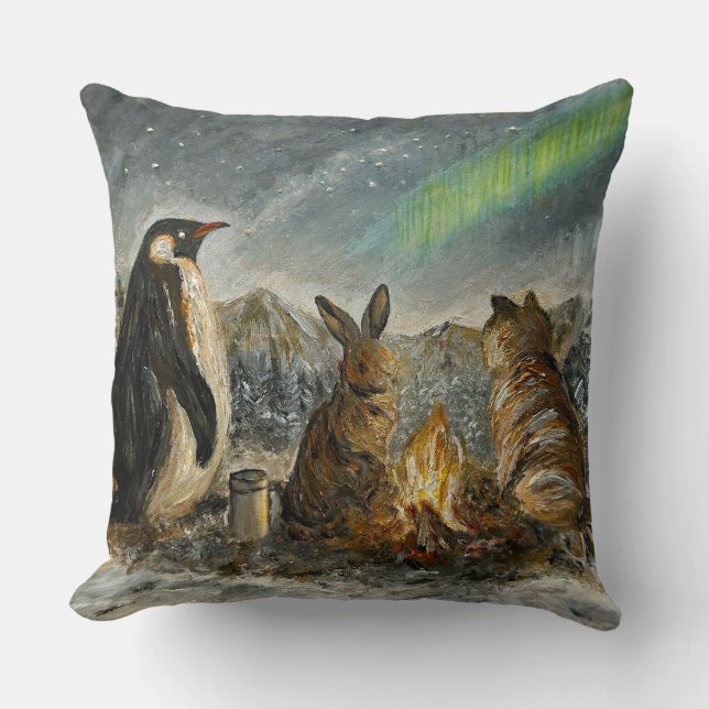 Almofada Beam Lingering Whimsical Aurora Animals Painting (Frente)