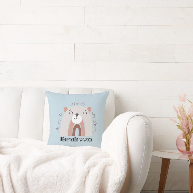 Almofada Bear Arco-Íris Nome Personalizado Cushion de Sala  (Sofá)