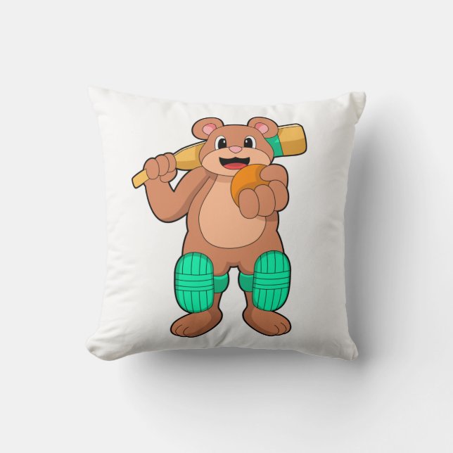 Almofada Bear at Cricket with Cricket bat (Frente)