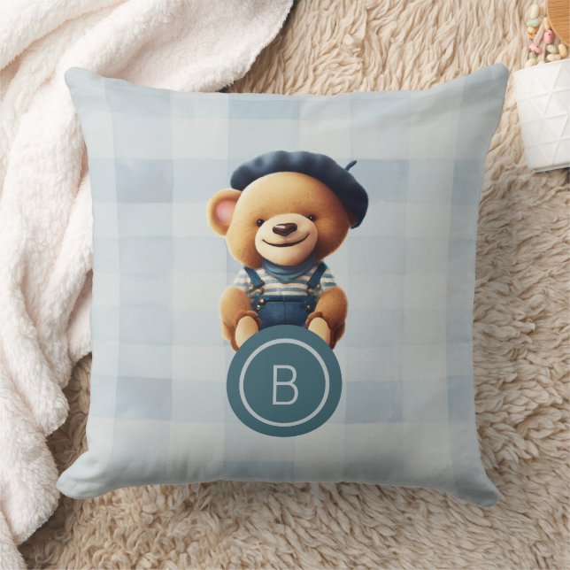 Almofada Bear Monograma Blue Gingham (Cobertor)