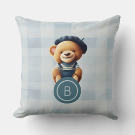 Almofada Bear Monograma Blue Gingham