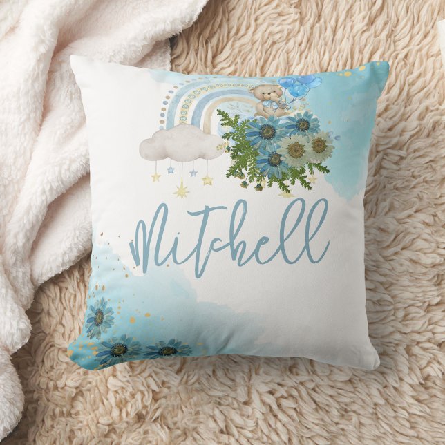 Almofada Beary Boho Rainbow Blue Balon Personalize (Criador carregado)