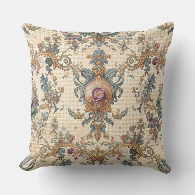 Almofada Beautiful, Blue Beigi Gold Ornament Flowers (Frente)