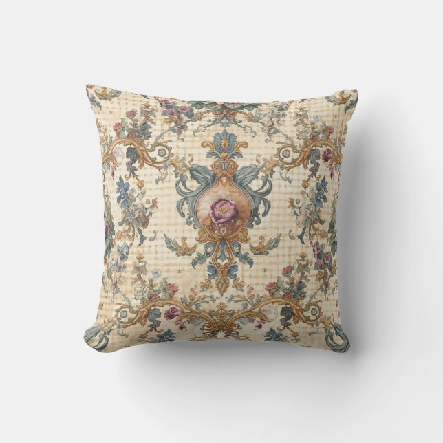 Almofada Beautiful, Blue Beigi Gold Ornament Flowers (Frente)