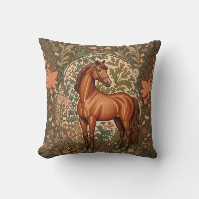 Almofada Beautiful Brown Horse William Morris Inspired  (Frente)