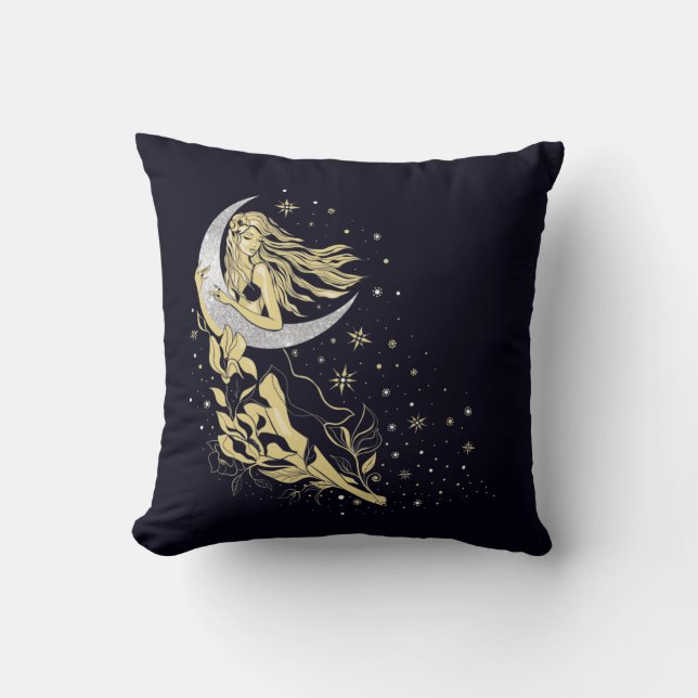 Almofada Beautiful moon stars woman art deco illustration (Frente)