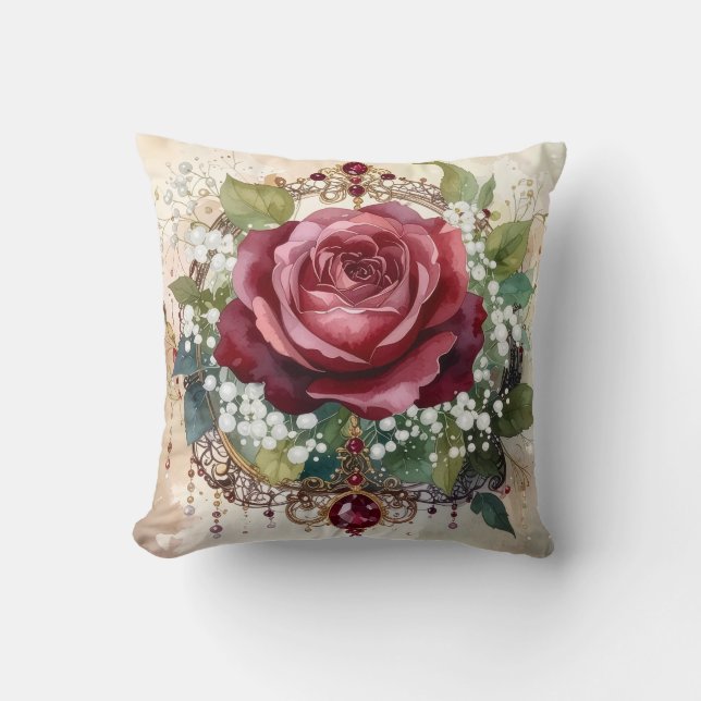 Almofada Beautiful Nostalgic Romantic Red Rose Victorian (Frente)