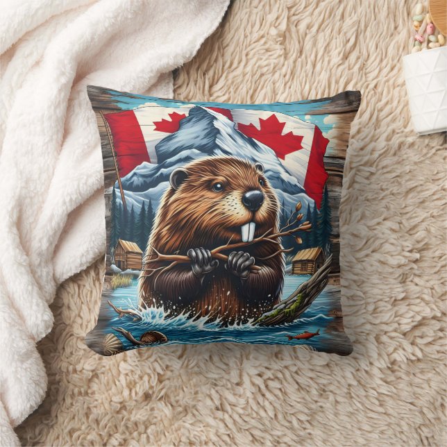 Almofada Beaver canadense com oceano azul (Cobertor)