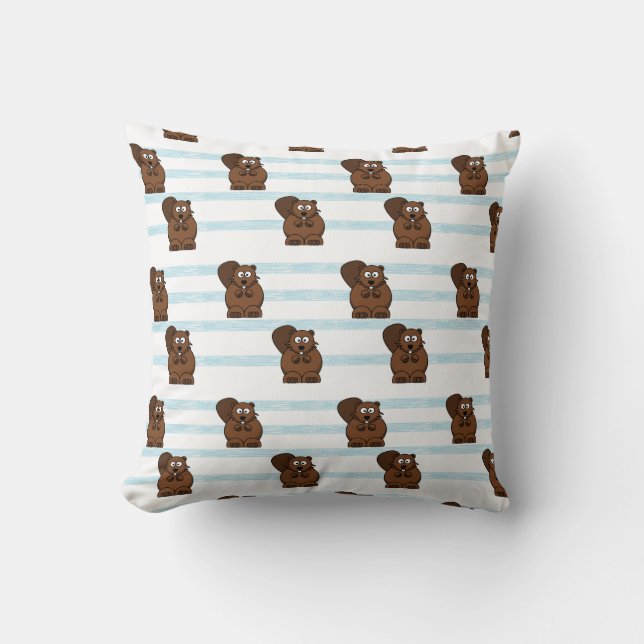 Almofada Beaver em faixas azuis (Frente)