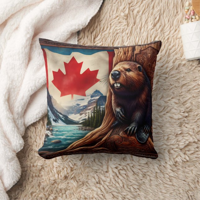 Almofada Beaver Por Rio Com Bandeira Canadiana (Cobertor)