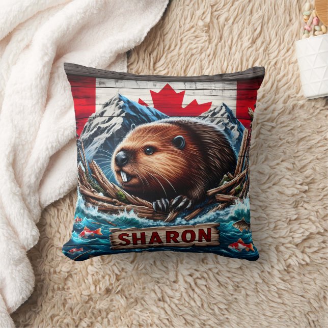 Almofada Beaver por Water With Canadian Flag (Cobertor)