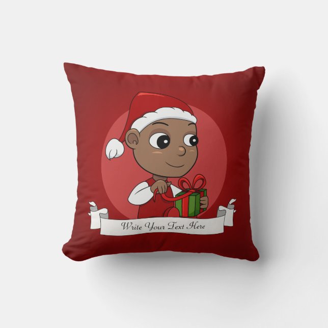 Almofada Bebê afro-americano bonito com chapéu de Papai Noe (Frente)