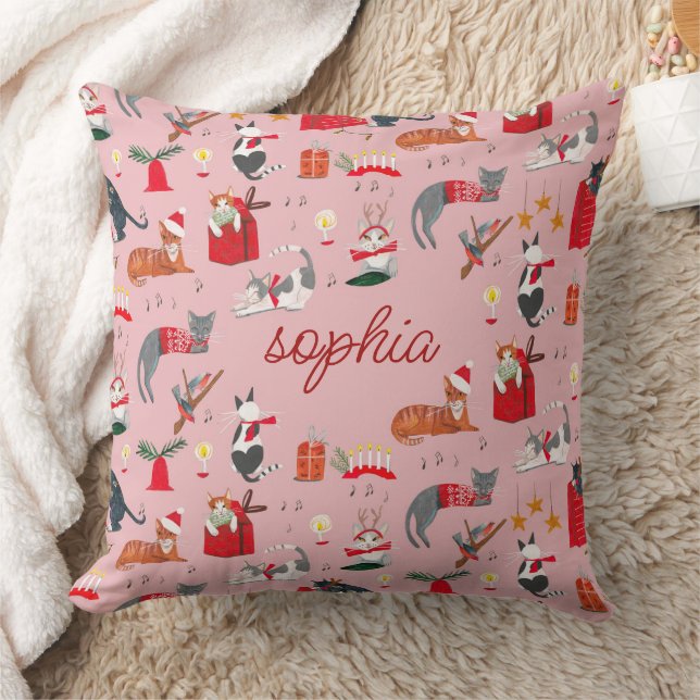 Almofada Bebê Blanke padrão de Natal rosa gato retrô fofo (Cobertor)