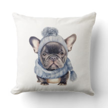 Bebê Bulldog de Inverno de Gorro e Cachecol Azul