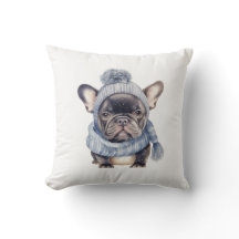 Bebê Bulldog de Inverno em Gorro e Cachecol Azul