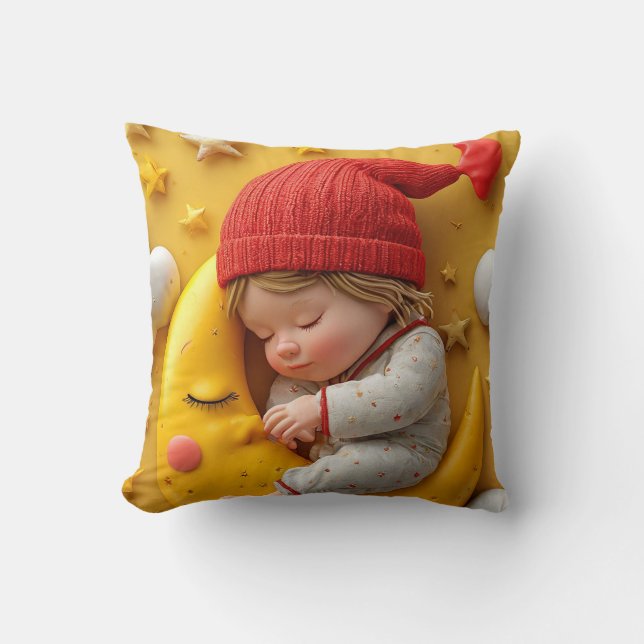 Almofada Bebê Dormindo Na Lua Crescente (Frente)