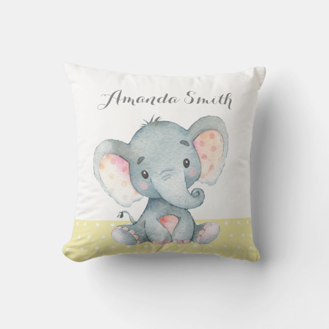 Almofada Bebê Elefante Amarelo e Cinza (Frente)