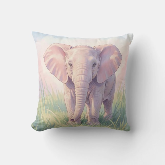Almofada Bebê Elefante Fofo Prado Pastel (Frente)