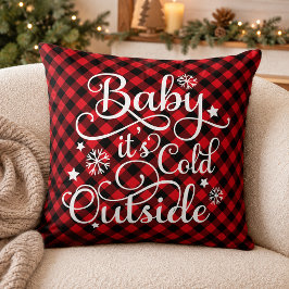 Almofada Bebê Está Frio Fora do Xadrez Vermelho de Natal