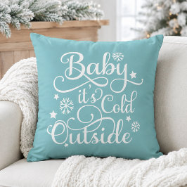 Almofada Bebê Está Frio Lá Fora Aqua Azul Script Feriado
