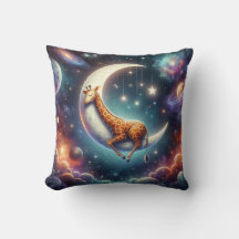 Bebê Girafa Celestial Dormindo na Lua e Estrelas