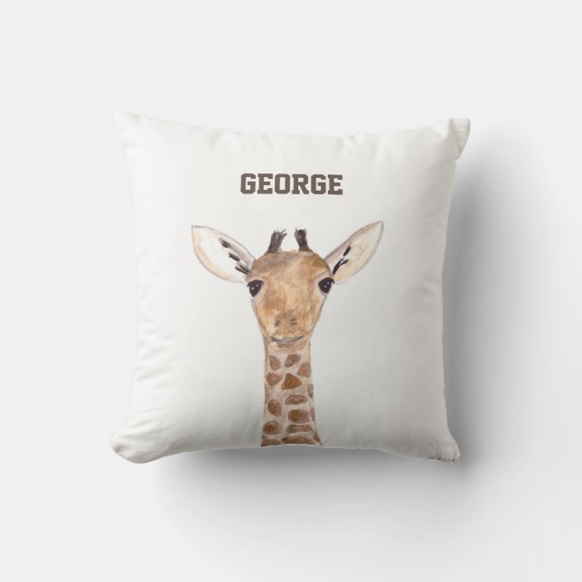 Almofada Bebê girafa fofa animais aquarela Selva  (Frente)